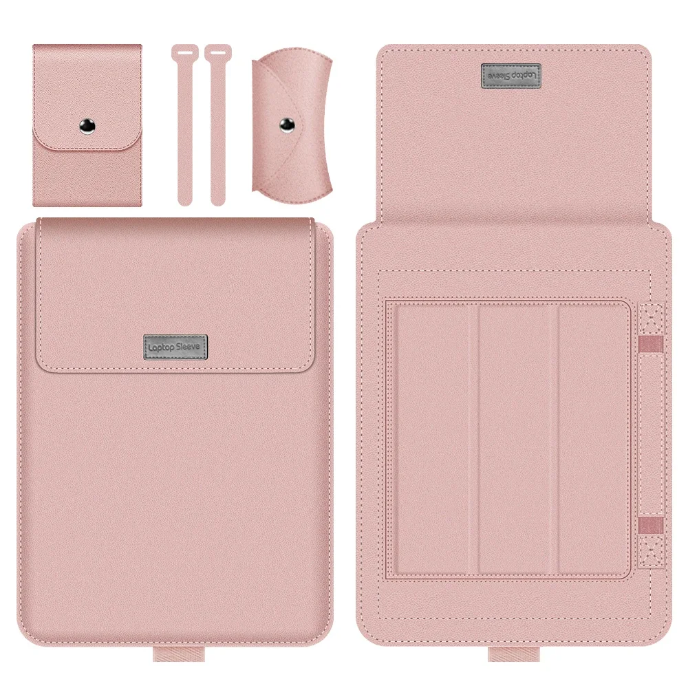 Pu Lederen Laptop Sleeve Bag Case Voor Macbook Air Pro 13 14 16 M1 M2 M3 2022 2023 2024 Notebook Cover Voor Dell HP 15 17 Inch: 15" / Roze