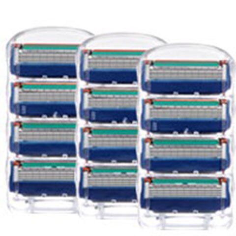 Cuchilla de afeitar azul para hombre, 5 capas, acero inoxidable, seguridad, 16 unids/caja: 12pcs