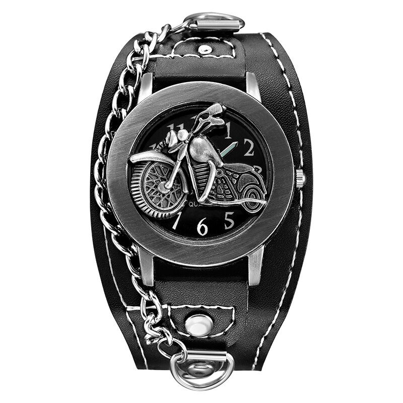 Sales O.T.SEA Brand Cool Motorcycle Skull Leather Watch Men Sports Quartz Wrist Watch Relogio Masculino 1831-4: 2