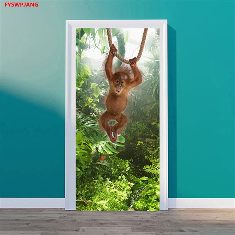 Door Sticker Simple Monkey Living Room Bedroom Home Decor Wall Stickers Self-adhesive Mural Door Decoration Wallpaper
