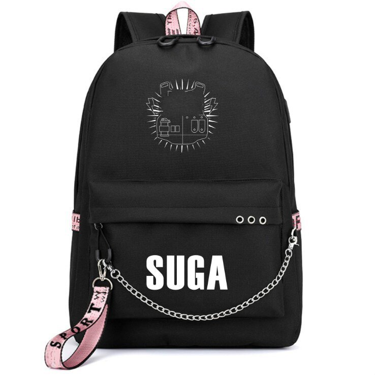 Bangtan niños Rap monstruo JUNG KOOK mochilas JIMIN bolsas de la escuela Mochila bolsas de viaje portátil Mochila con cadena de puerto USB: 9