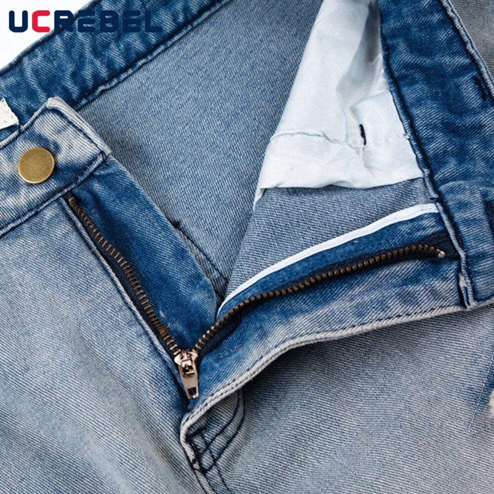 Star Patch Embroidery Denim Pants Mens High Street Flared Pants Streetwear Distressed Loose Casual Jeans Trousers Men