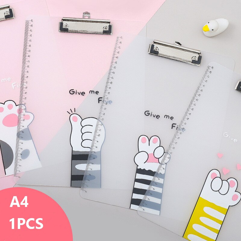 Cute Transparent A4 Clipboard Writing Pad With Metal Hook Plastic File Folder Document Holders School Office Stationery Supplies