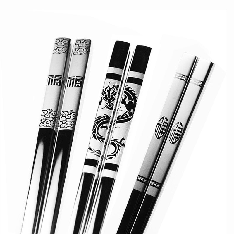 1 para chińnarty smok pałeczki ze stali nierdzewnej antypoślizgowy Sushi pałeczki robić jedzenia przenośne chińskie zdrowe jedzenie trzymać zastawa stołowa