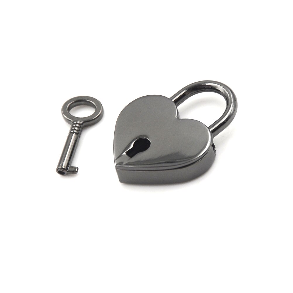 Mini hængelås kærlighed hjerte form hængelås lille bagage taske lås med nøgler zink legering kuffert skab hardware sæt: Sort