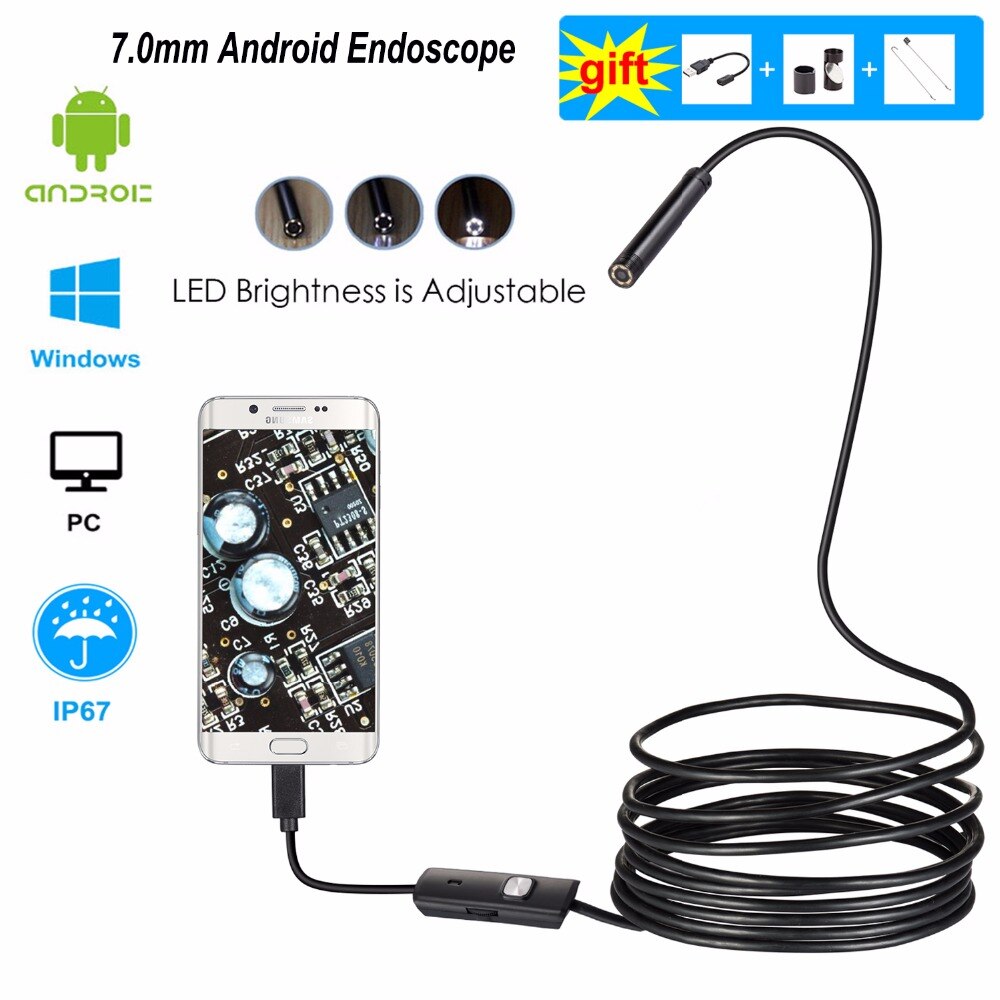 Android Endoscoop Camera 7Mm 1/2/5/10M Flexibele Snake Inspectie Camera Voor Smartphone Waterdicht video Endoscoop Usb Windows Pc