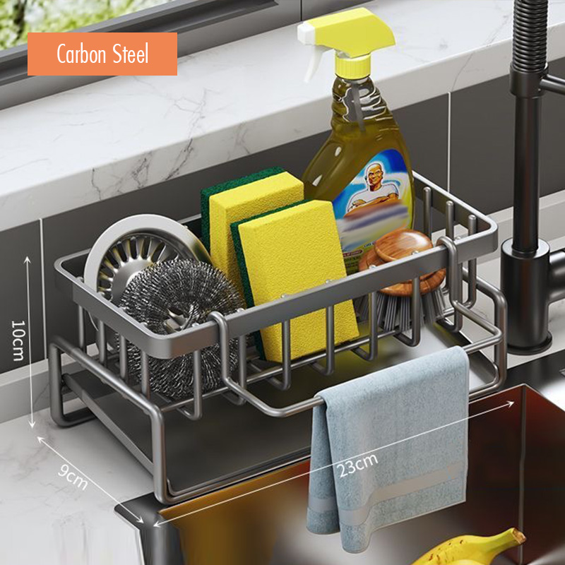 Kitchen Sink Drain Rack CarbonSelf-draining Sink Shelf Soap Sponge Holder Dishcloth Towel Rack Filter Basket Kitchen Accessories: plum