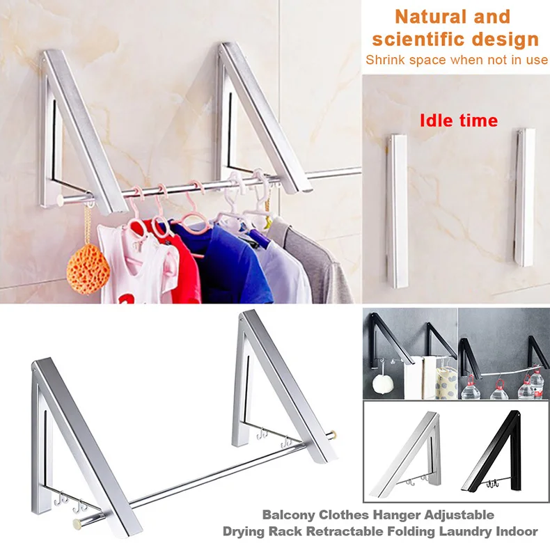 Draagbare Muur Kleding Hanger Outdoor Vouwen Droogrek Telescopische Rek Voor Kleding Paard Waslijn Balkon Haak Rail Staven