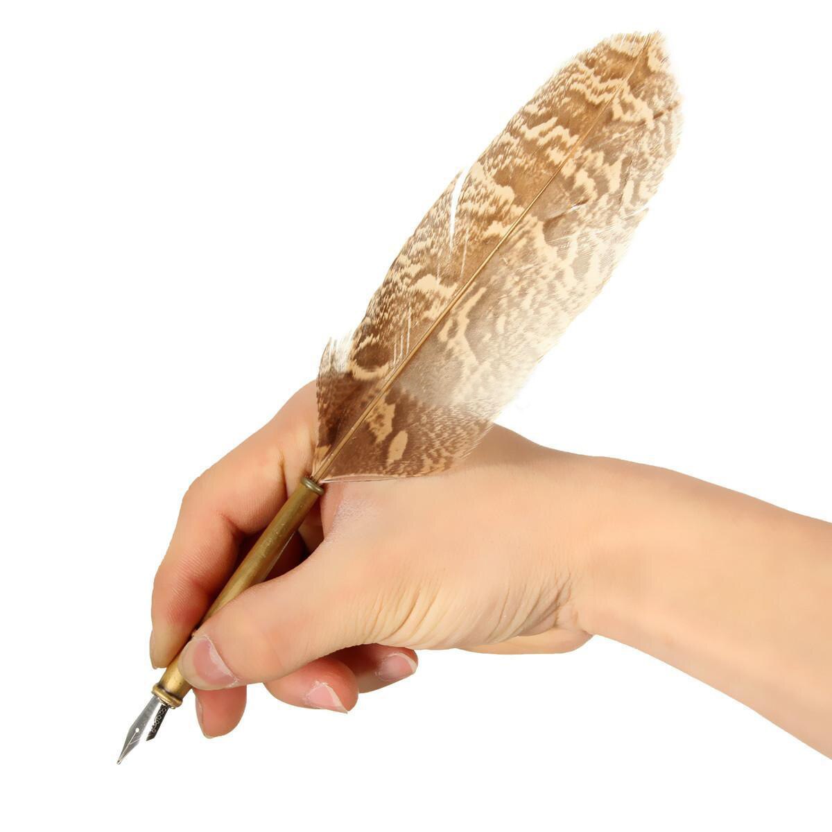 1 Set Antique Owl Feather Quill Dip Pen Writing Ink Set Stationery with Box