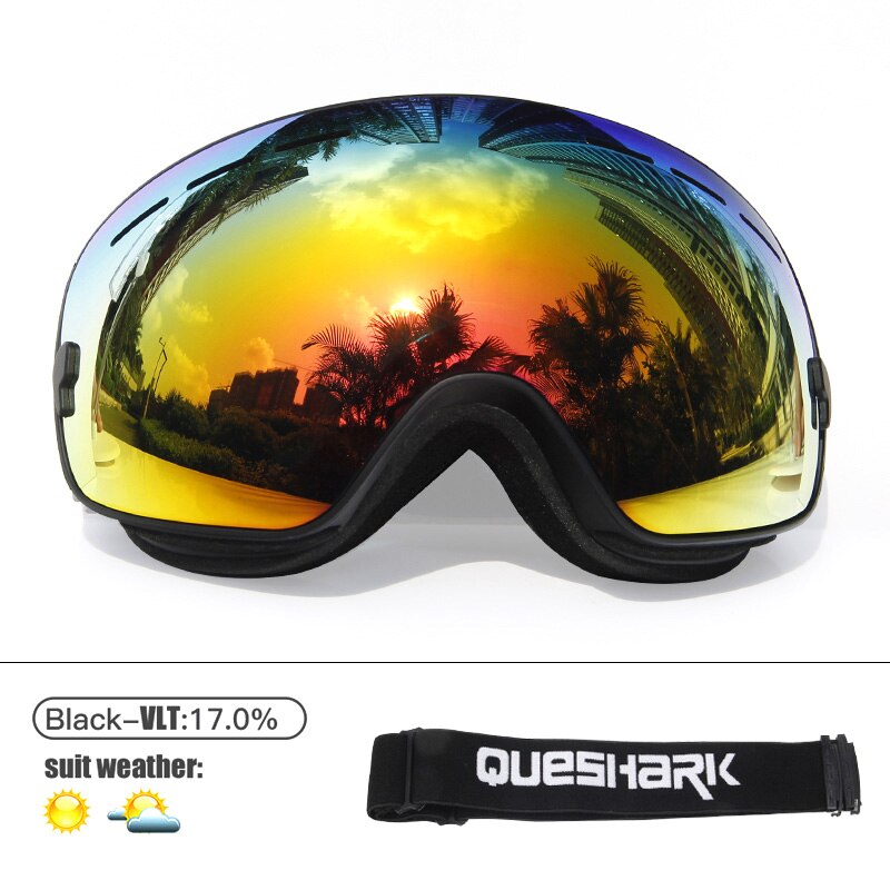 Queshark Mannen Vrouwen Skibrillen Dubbele Lagen UV400 Anti-Fog Grote Ski Masker Skiën Bril Sneeuw Snowboard Goggles Eyewear met Zak: Black Red