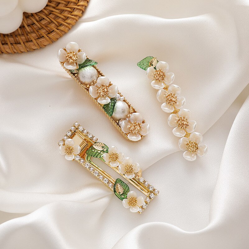 MWsonya-horquillas de hoja verde coreanas para mujer, joyería hecha a mano, Flor de perla, accesorios de joyería para niñas
