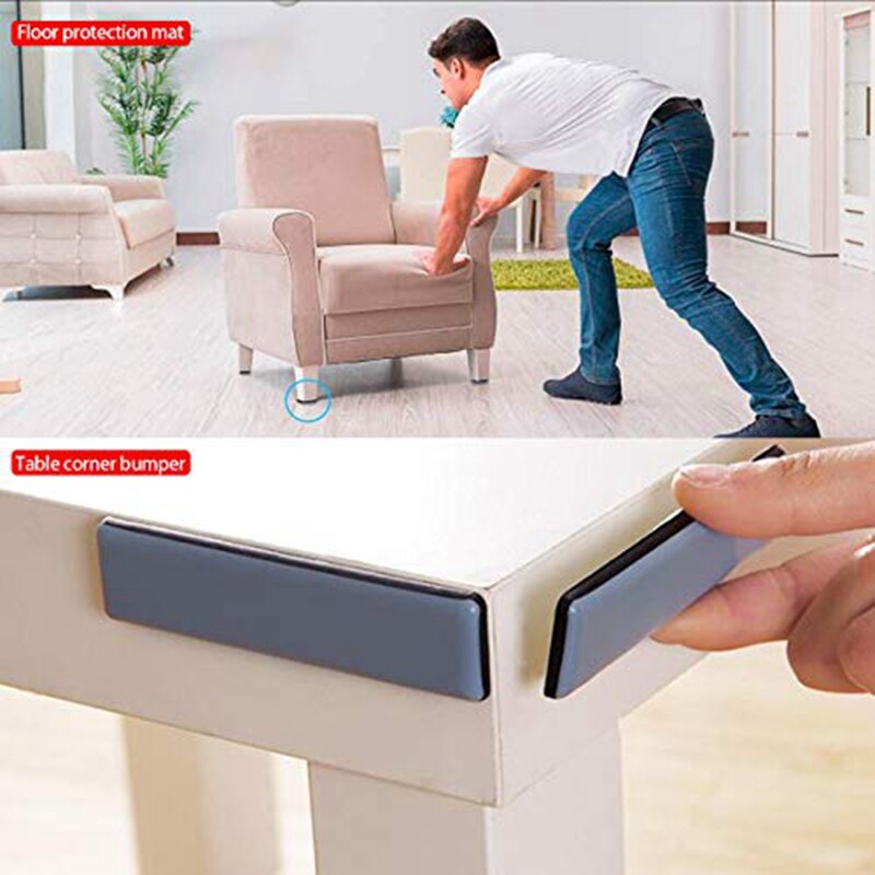 JFBL-deslizadores de muebles autoadhesivos, deslizadores de PTFE, conjunto de deslizadores de muebles redondos y cuadrados, fácil de mover, 16 Uds.