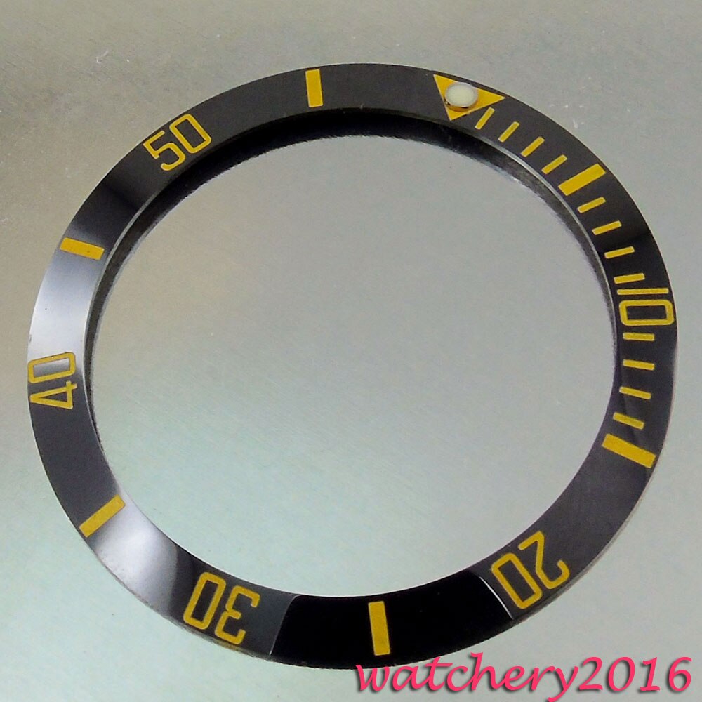 38mm lichtgevende zwarte keramische bezel geel nummers insert horloge fit automatisch uurwerk horloge bezel