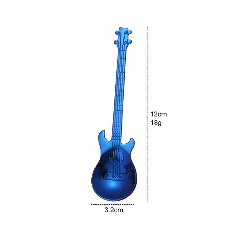 Guitare arc-en-ciel cuillères en acier inoxydable, cuillère à café et à thé, couverts, outils pour boire, cuillère à café 1 pièce: Bleu