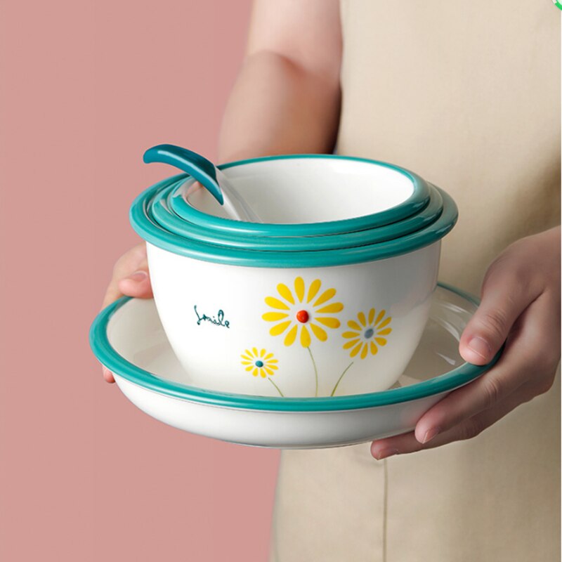 Keramische Diner Borden Kommen Set Leuke Bloem En Perzik Patroon Huishouden Enkele Grote Servies Vajilla Тарелки Для Еды