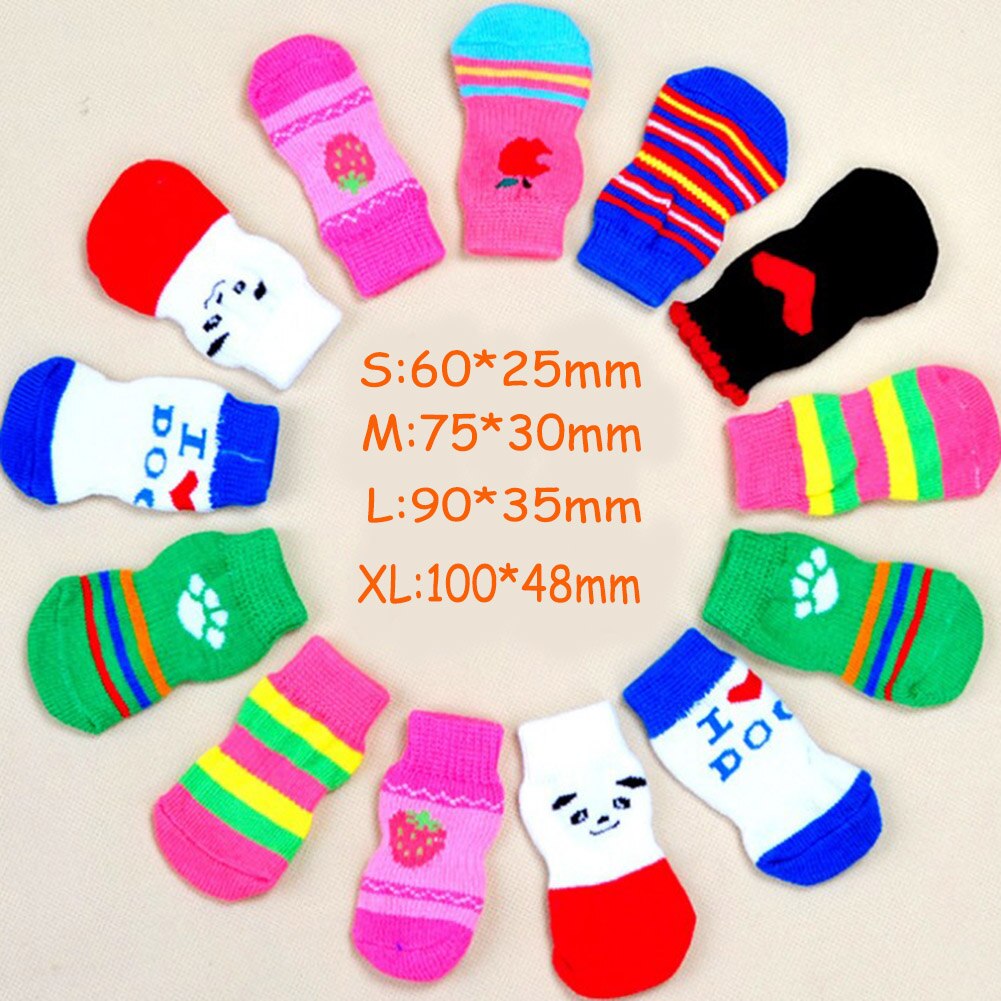 2 Pair Anti-Slip Knit Small Dog Socks Cute Cartton Letter Printed Puppy Dog Cat Socks Cotton Warm Pet Dog Socks: Neon / XL