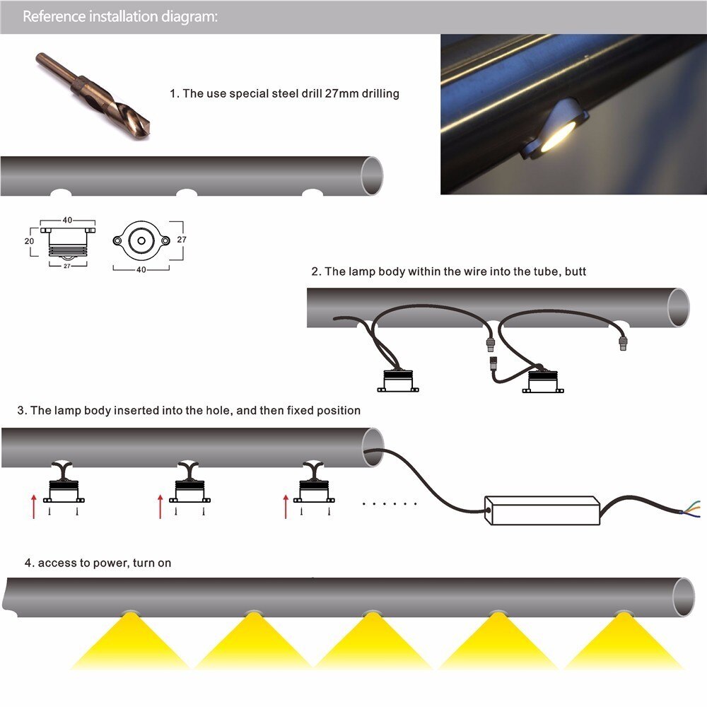 1W LED Rail Lighting IP67 Recessed DownLight 120D Waterproof Handrail Tube Light Landscape Lanmp 4pcs
