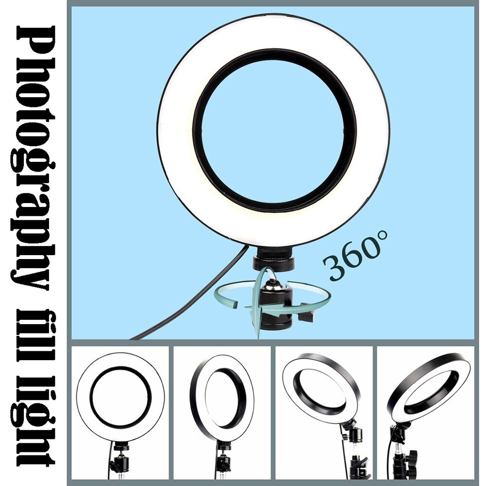 3 in 1 LED ring light 16cm dimmable USB light for photography camera studio makeup telescopic tripod selfie frame