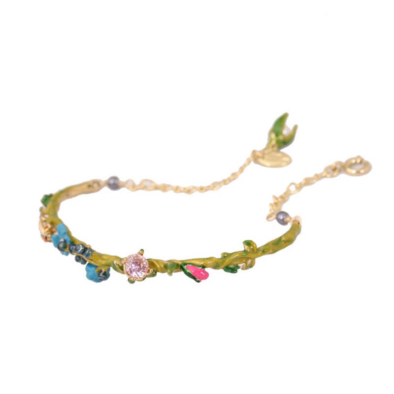 Nouvelle série Rose fleur bleue abeille fleur branche gemme Bracelet femme émail bijoux