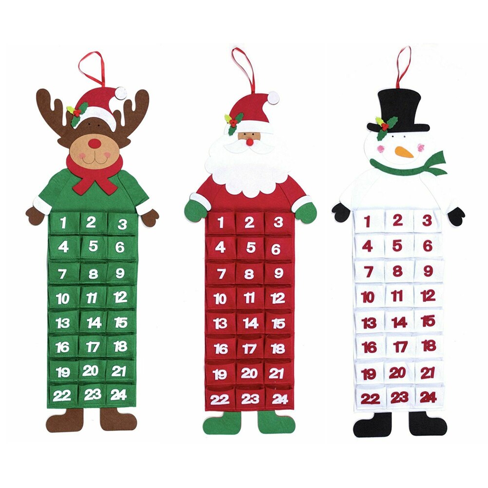 Vilten kerstkalender advent kerstman/sneeuwpop/hert 24 daagse hangende adventskalender kerstversiering voor in huis