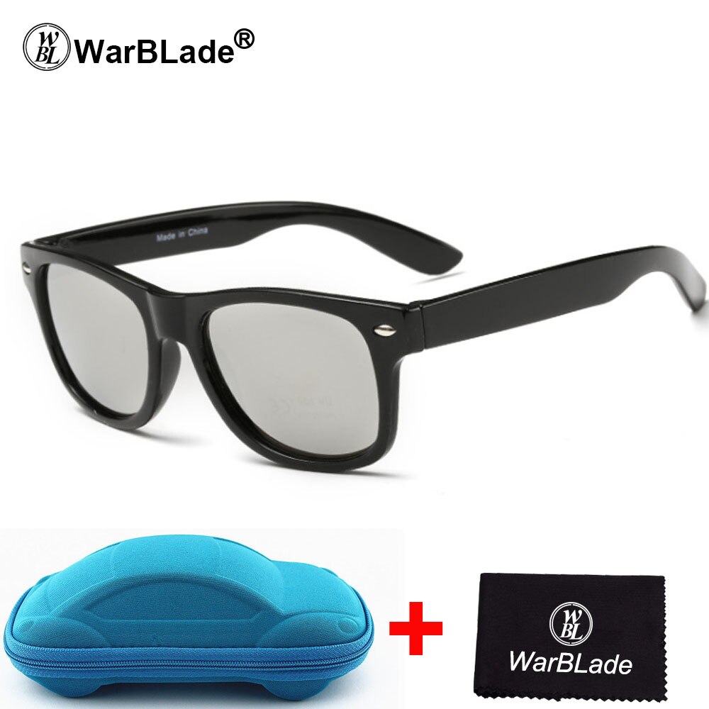 WarBLade Cool Zonnebril voor Kids Zonnebril voor Kinderen Jongens Meisjes Sunglass UV 400 Bescherming met Case Kinderen: black silver