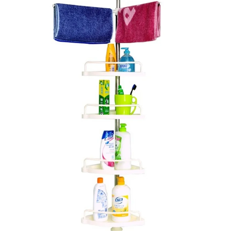 Shower Caddy Tension Pole Rust Proof Telescopic Rod Storage Rack Bathroom Corner Organizer 4 Tier