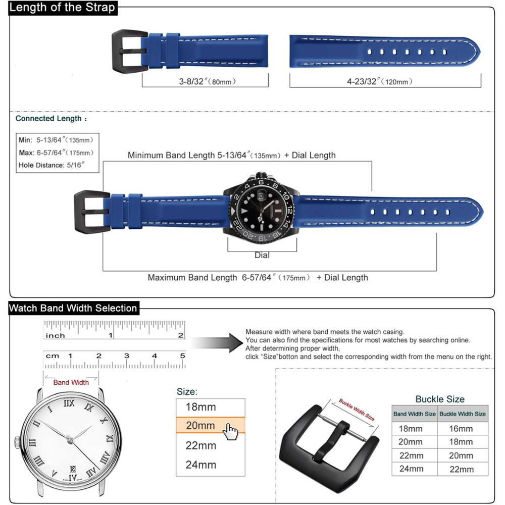 Wocci Siliconen Rubber Horlogebanden 18Mm 20Mm 22Mm 24Mm Diver Zwart Blauw Grijs Waterdichte Polsband Sport Stijl horloge Band Strap