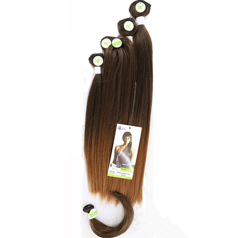 Yaki Straight Hair Bundles With Closure For Women X-TRESS Natural Black Synthetic Hair Weave Extensions 4 Bundles/Pack 12-18inch