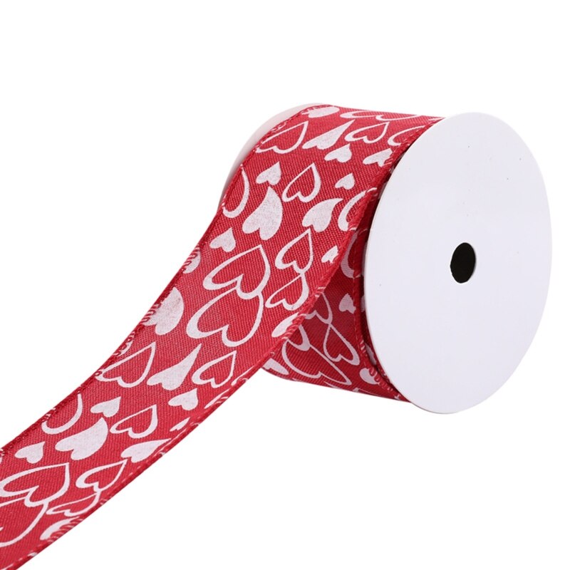 69HF 10 Yards Heart Stripe Printed Ribbon Valentine's Day Mother's Day Satin Ribbons for Wrapping DIY Craft: Passionate love