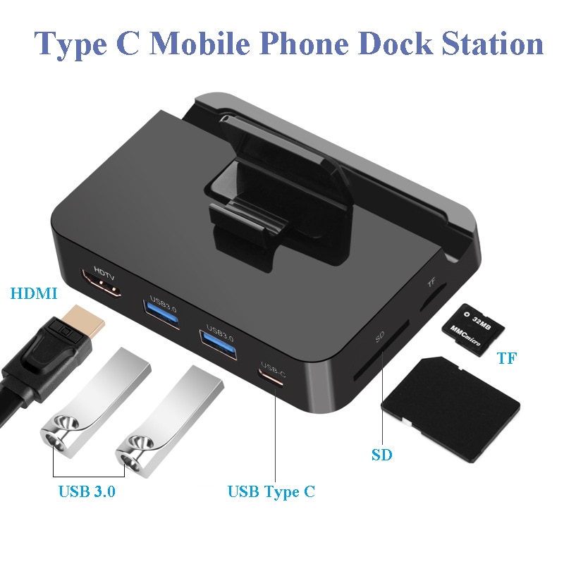 Mobiele Telefoon Usb Type C Docking Station Hub Houder Switch Naar Hdmi Usb 3.0 Adapter Voor Samsung S10 S9 Huawei p30 P20 Pro