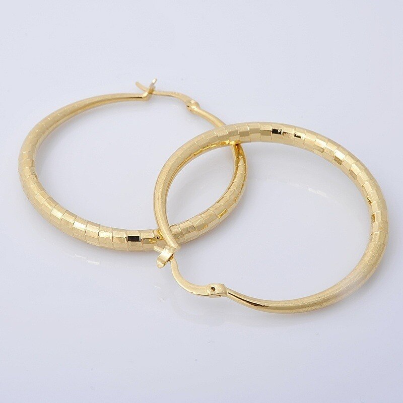 Classic 14K Gold Filled Hoop Earrings Exquisite Simple Gold Color Hand Carved Round Wedding Earrings for Women Jewelry