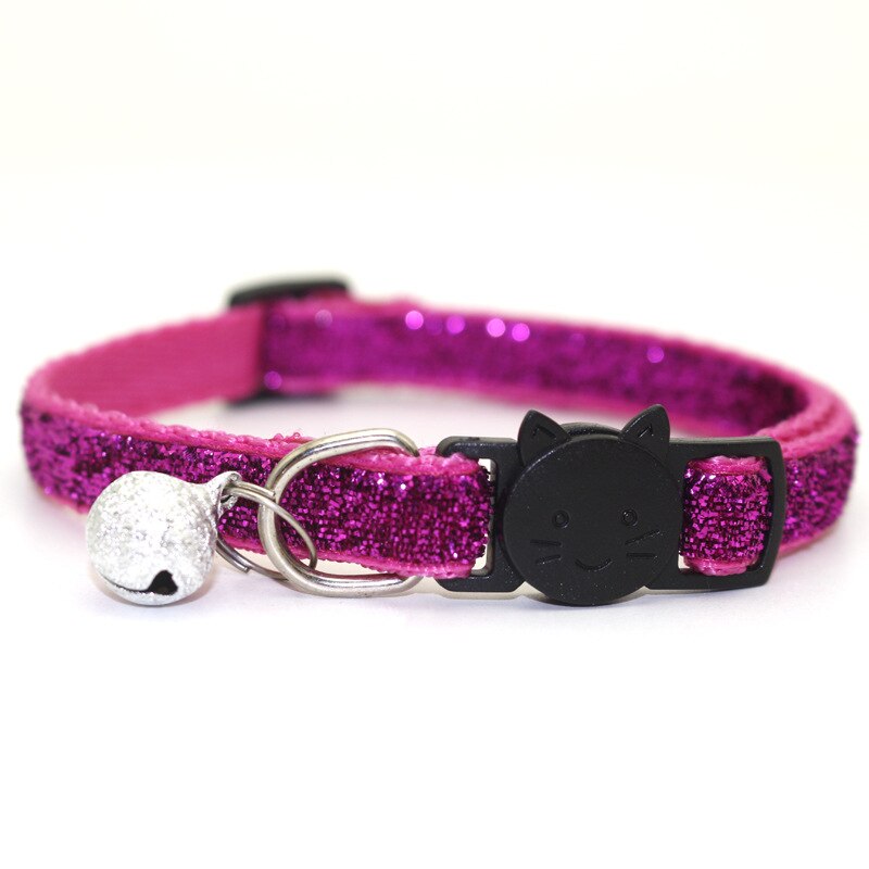 Husdjur katt huvud säkerhetsspänne hund halsband patch tyg klocka paljett katt halsband guld glitter sammet band husdjur tillbehör 1.0cm bred: Rosröd