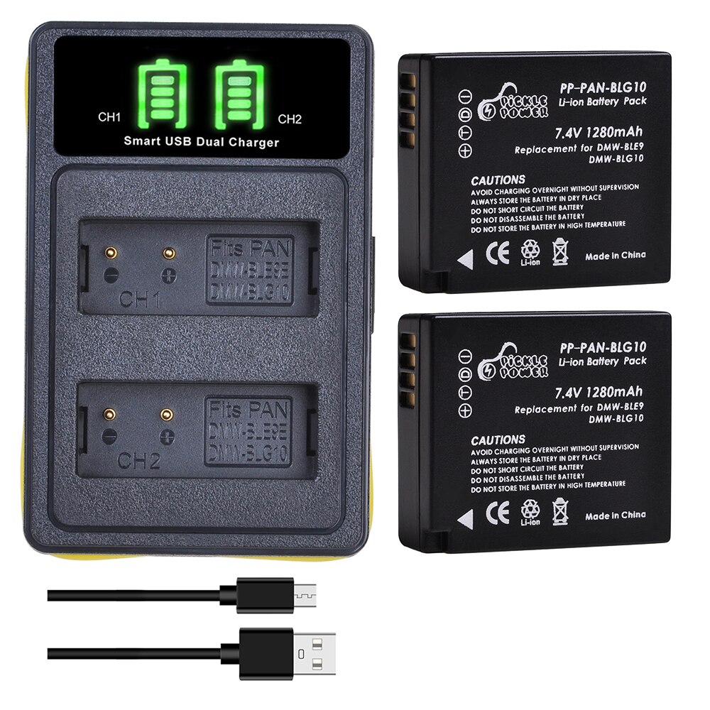 3Pc 1280mAh DMW-BLG10 BLG10E DMW-BLE9 Batterie + Type-c Chargeur LED pour Panasonic Lumix GF3 GF5 GF6 GX7 LX100 GX80 GX85 ZS60 ZS100: Charger and 2Battery