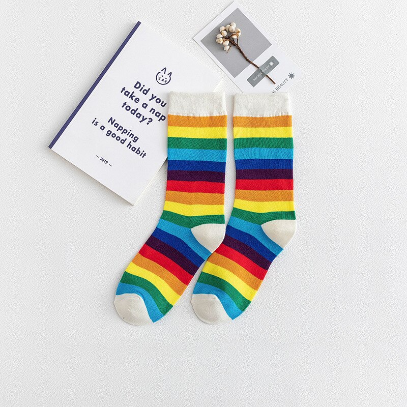 Socks Rainbow socks fall/winter cotton socks color stockings cotton fabric fabric african print fabric: White