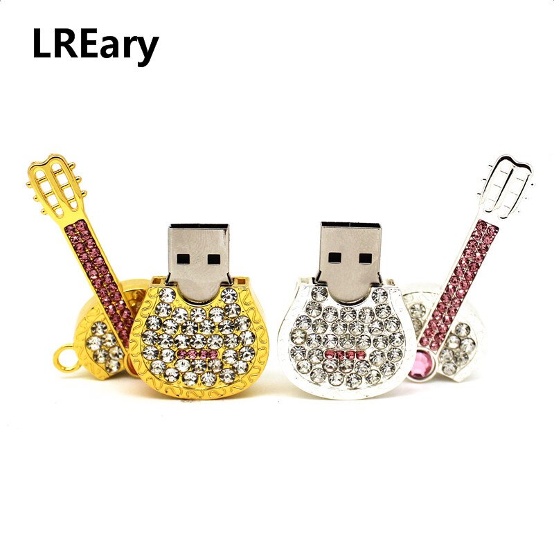 Kryształ gitara USB 2.0 dysk Flash metalowy naszyjnik pendrive 8GB 16GB 32GB 64GB dysk Flash USB notacja muzyczna Pen Drive
