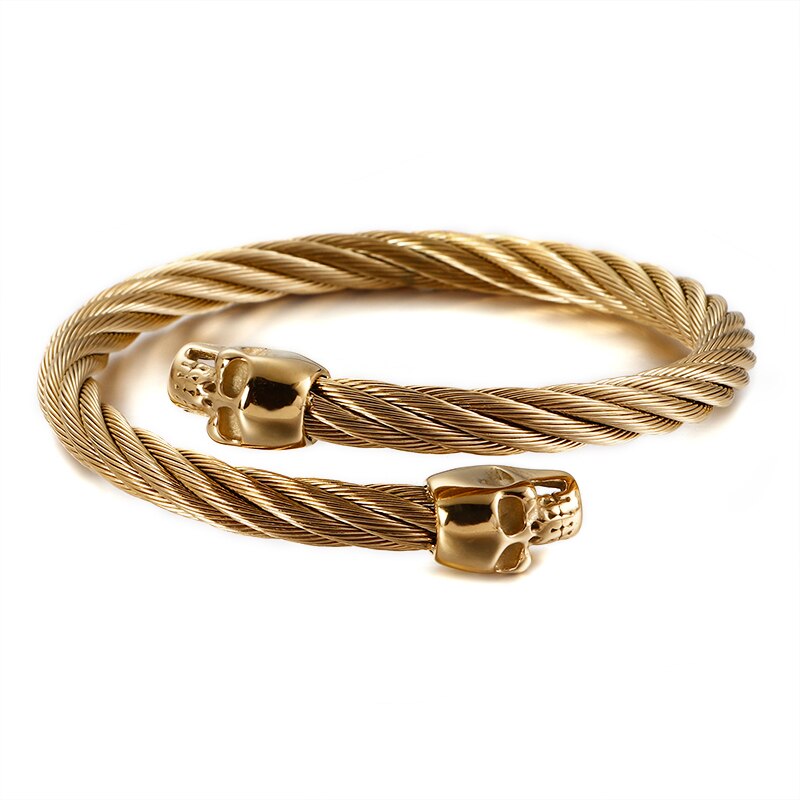 Punk rostfritt stål matt viking varg drake berlock armband man hip hop kabel tråd guld djur manschett armband män smycken: Kb121343- skalle