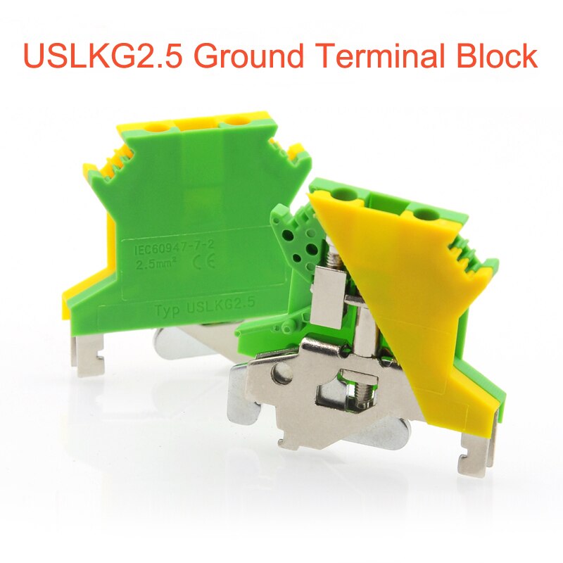 50Pcs Aardklem Blokken Din Rail Schroef USLKG3 Morsettiera Terminal Blokken UK-3N Geel Groen Aarding Connector 2.5mm2