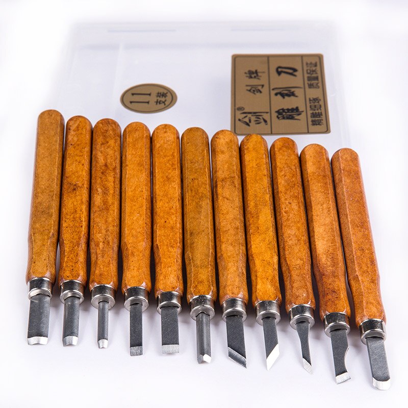 Handgemaakte Houtbewerking Gereedschap Houtsnijwerk Mes Kit Beitel Guts Diy Hand Graveren Platte Machete Hoek Cutter Set 14Cm 3-12 Stuks