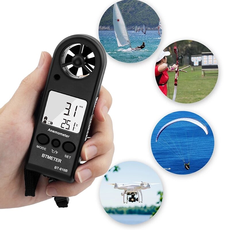 Digitale Anemometer 0-30 M/s Handheld Wind Speed Meter Voor Meten Wind Temperatuur En Gevoelstemperatuur Met Backlight lcd