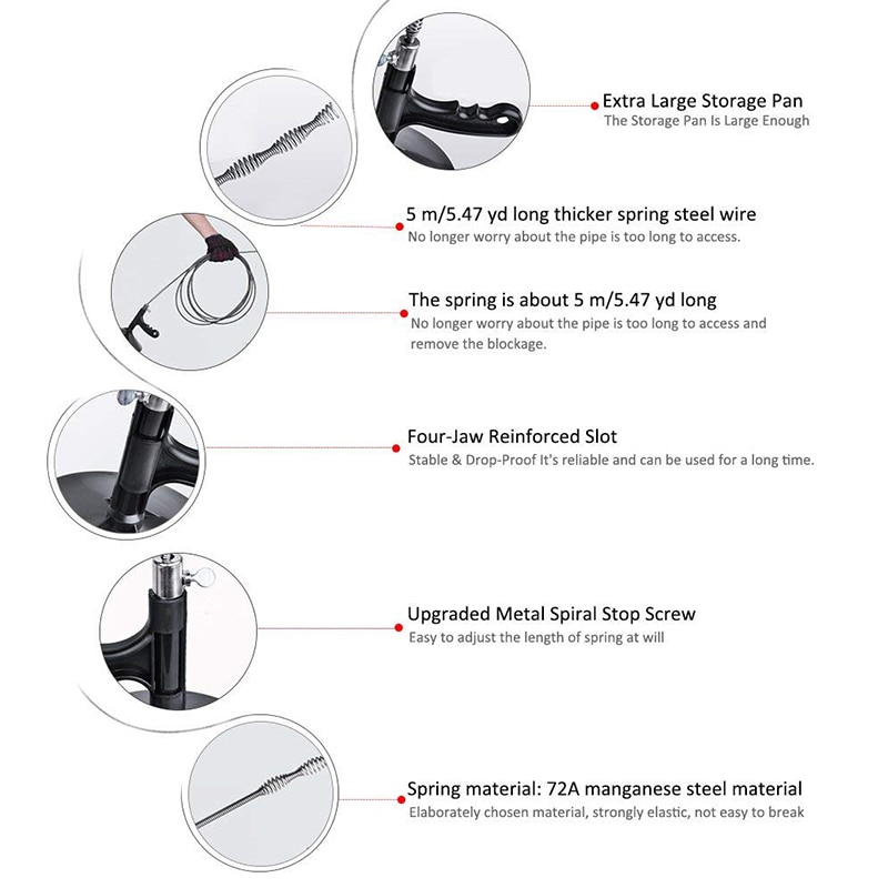 Home Bathroom Pipe Hand-Operated Drain Auger Multiple Specification Manual Operation Toilet Sewer Drain Snake Clog Remover