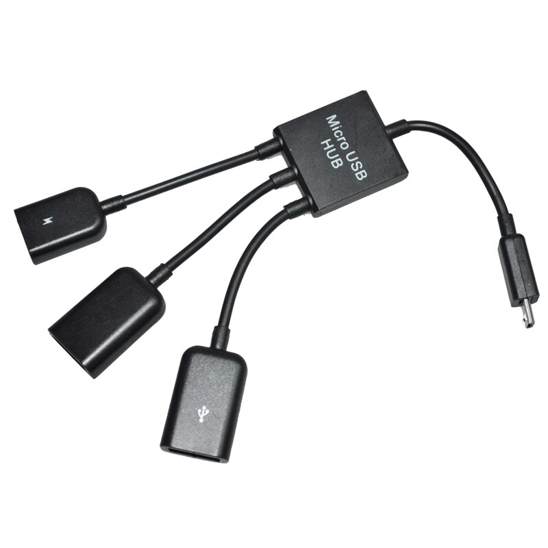 USB 2.0 HUB Splitter 3 Port Way Micro USB Black 19Cm