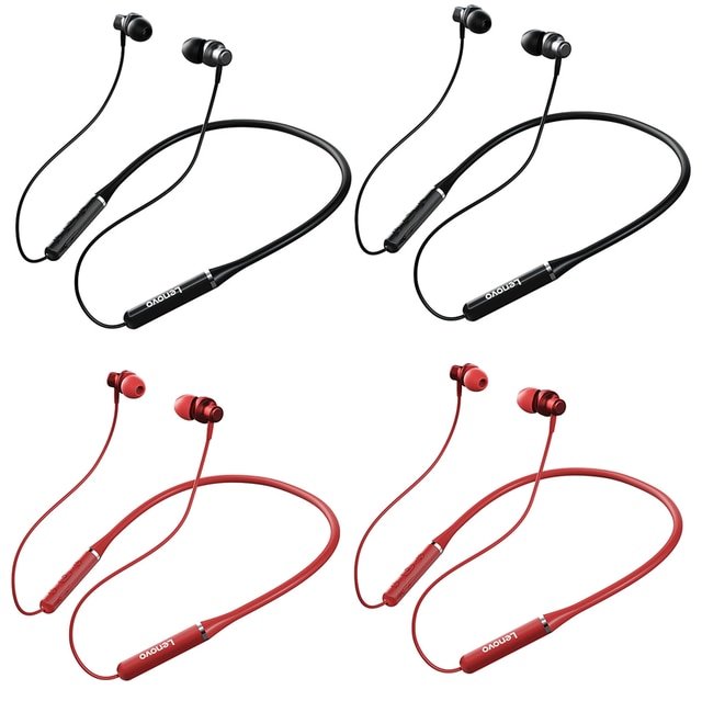 Original Lenovo wireless headset HE05 Bluetooth-compatible 5.0 Earphone Neckband Наушники Noise Cancelling Mic Waterproof stereo: black 2pc red 2pc