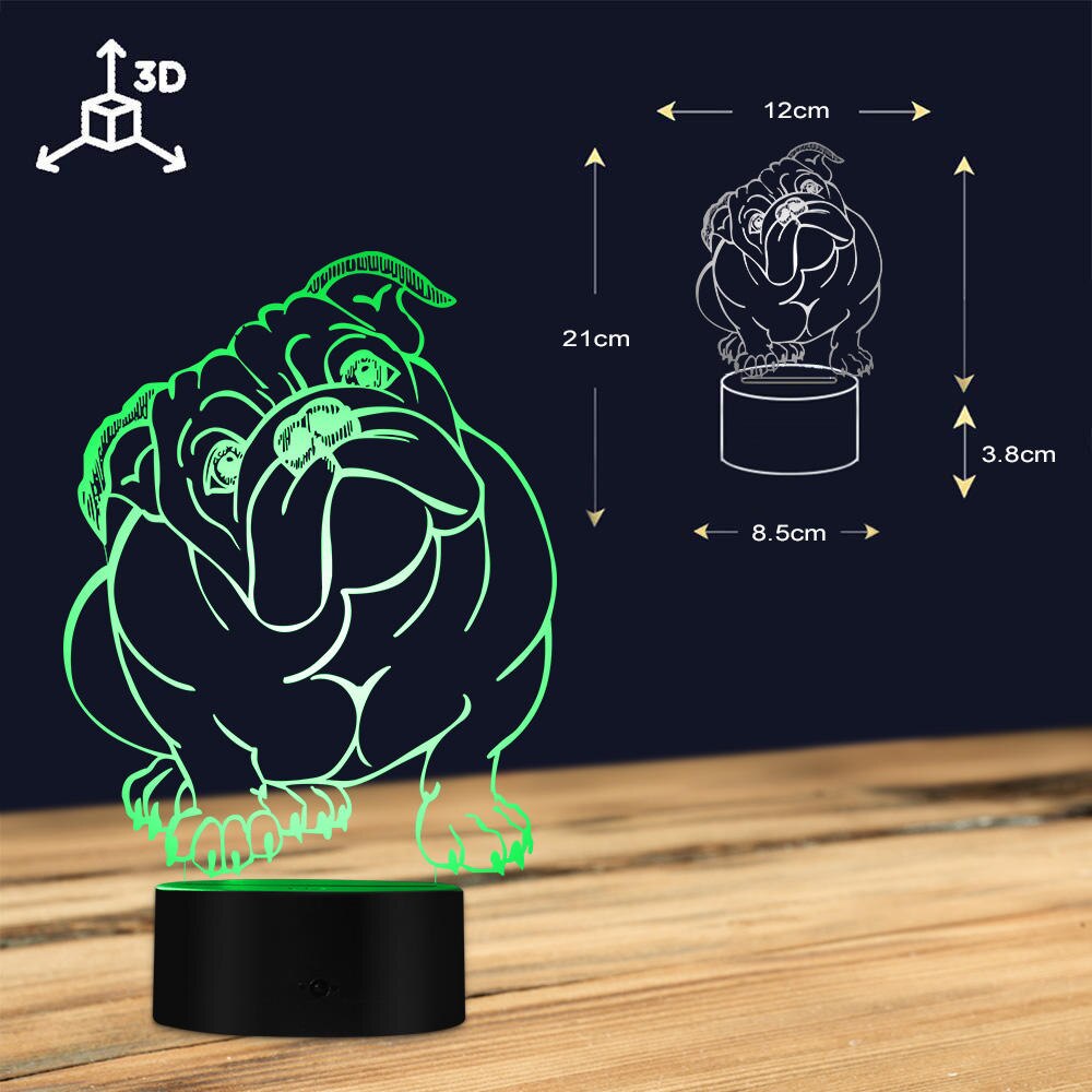 Dog Breed English Bulldog Colour Changing LED Acrylic Light British Bulldog USB Decorative Lighting 3D Optical illusion Lamp