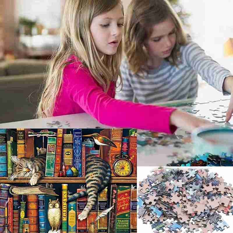 1000 Stuks Legpuzzels Boekenplank Katten Puzzels Diy Puzzels Papier Educatief Decompressie Kinderen Voor Volwassenen Speelgoed Assemb C6P