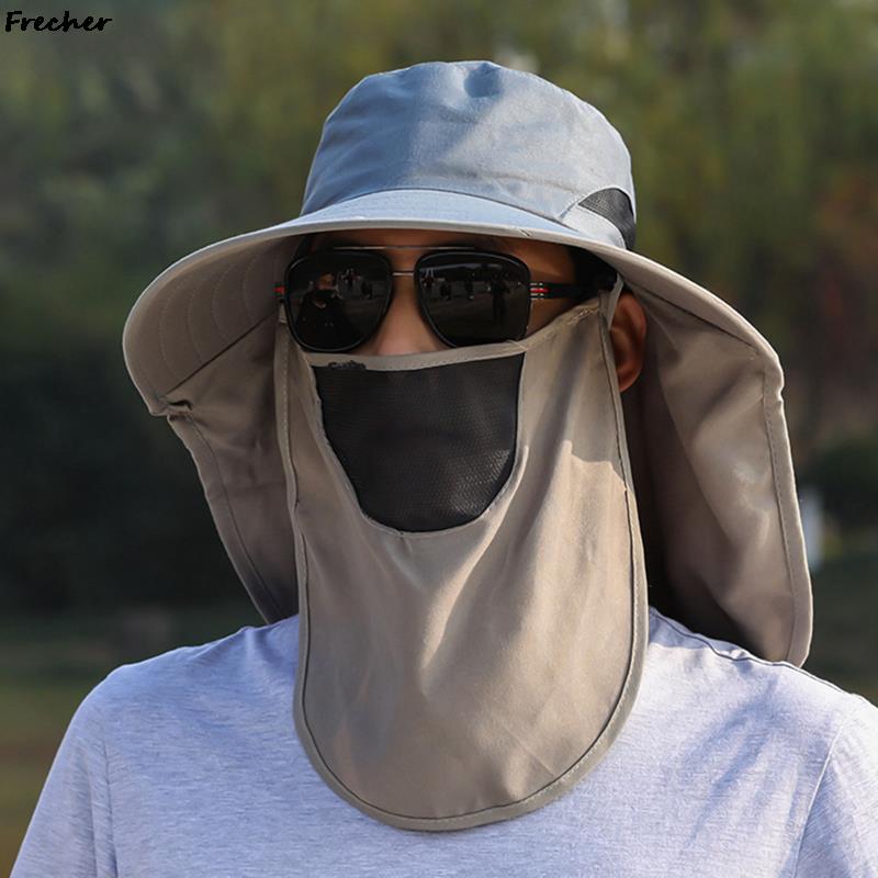 Chapeau de soleil pour pêcheur, casquette de Protection solaire pour le cou et le visage, Protection UV, chapeau à rabat, grand avant-toit réglable pour homme: DGY
