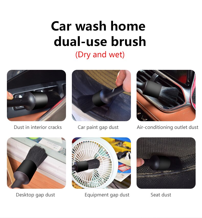 5Pcs Natural Boar Hair Detail Brush Set Automotive Detailing For Car Cleaning Car Wash & Maintenance Car Clean Brush