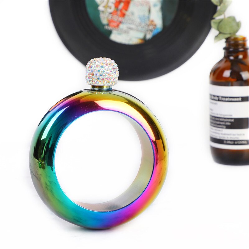 Bracelet rond Portable de 3.5oz avec couvercle en diamant, gourmette ronde, bouteille de bière, de Whisky, de mariage