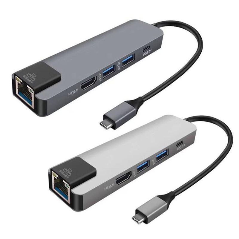 5 en 1 USB Type C Hub hd-mi 4K USB-C Hub vers Gigabit Ethernet Rj45 adaptateur Lan pour Mac book Pro Thunderbolt 3 USB-C