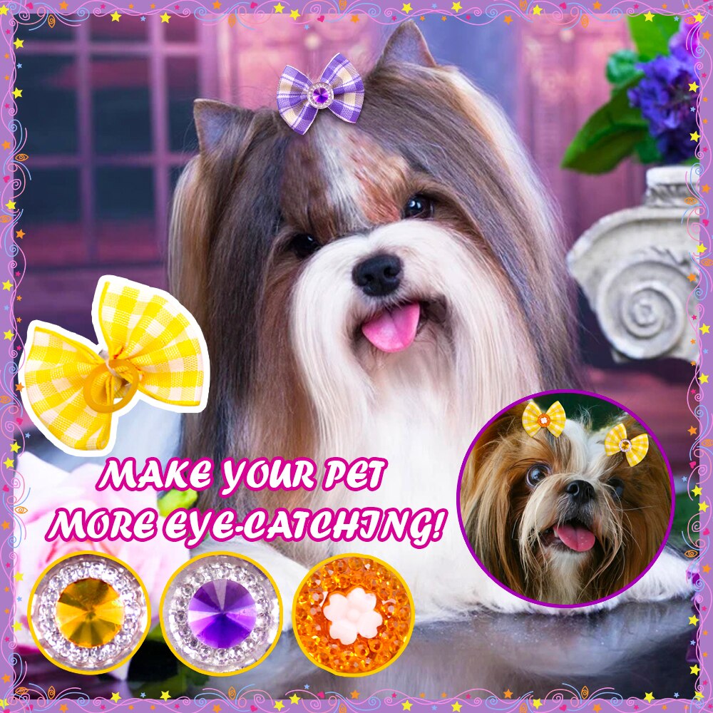 Mini lazos para el pelo hechos a mano para perro, accesorios de aseo bonitos, pinzas para el pelo de gato Kawaii, bandas de goma para el pelo diario para perro, proveedor de mascotas, 50 Uds.