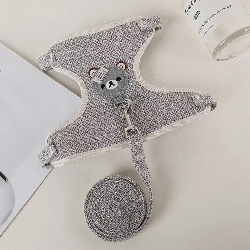 Correa para perro Winnie the Pooh, arnés para gato, perro que camina, perro pequeño, chaleco de peluche, arnés estilo, suministros para mascotas: M / Gris